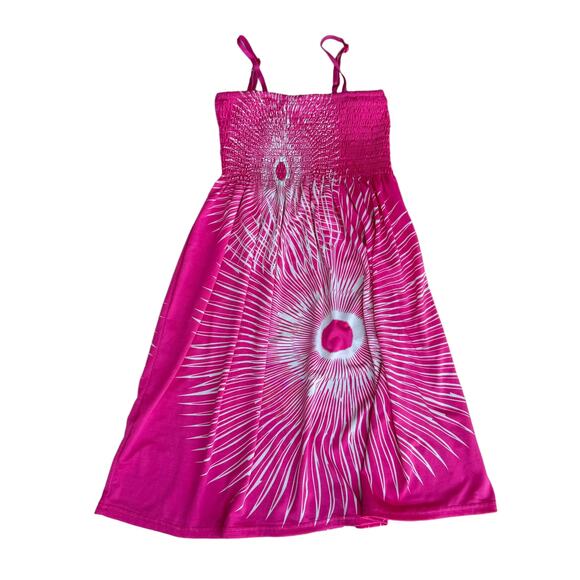 Shoreline Girls Pink White Spaghetti Strap Shirred Dress Size L - Picture 1 of 3